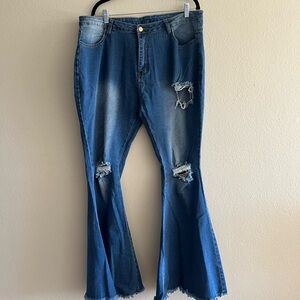Distressed Flare Blue Jeans
